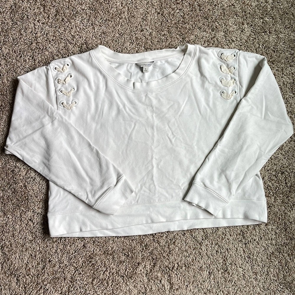 Calvin Klein cropped sweater with rivet and ribbon detail